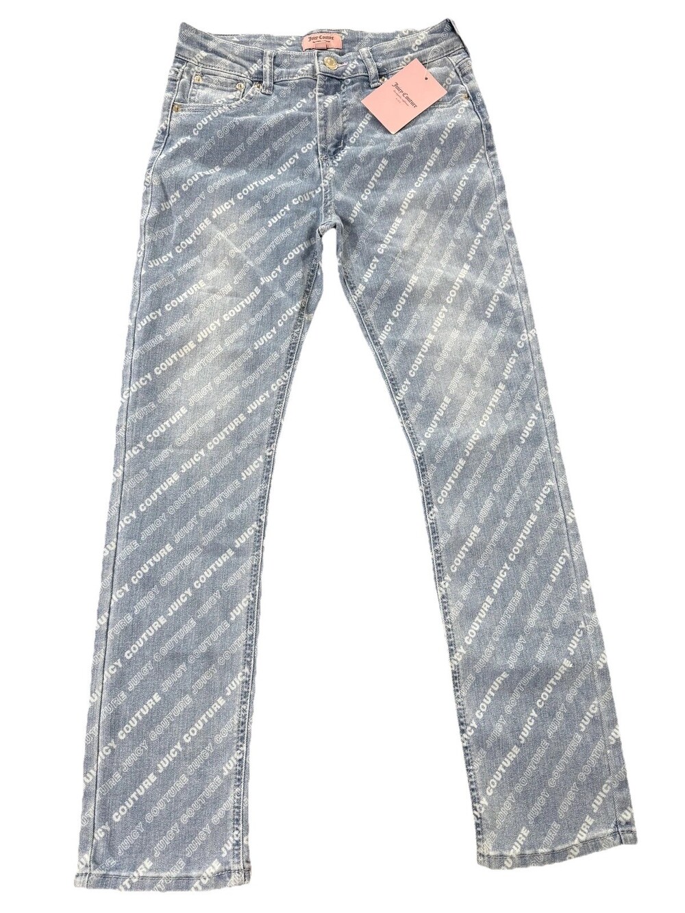 Juicy Couture Jeans Girls 14 Blue Medium Wash AOP Logo Straight Leg JCAC37